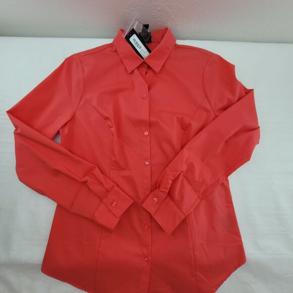 NEW Worthington Shirt Women’s 6 Scarlet Ibis Long Sleeve Button Fitted Stretch - Picture 9 of 11